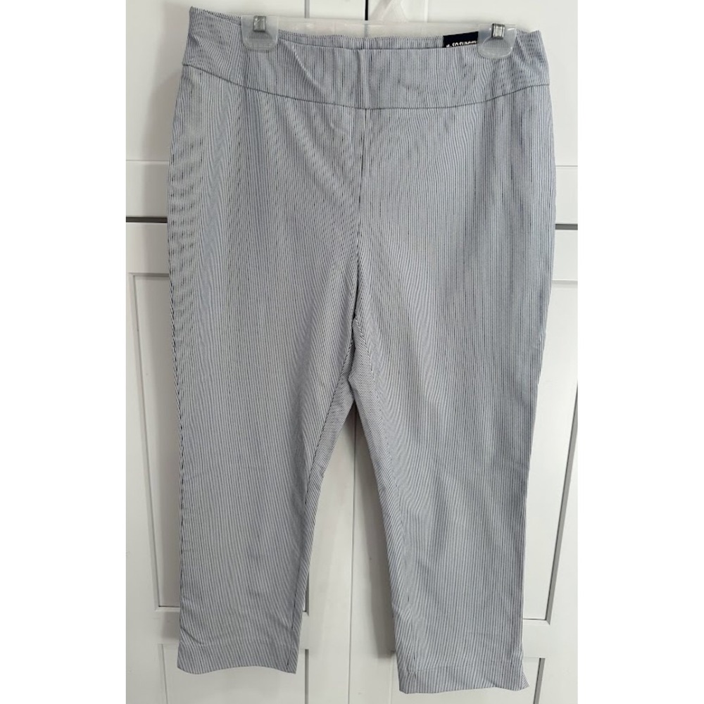 Chico's So Slimming Brigitte Mini Stripe Crop‎ Pants Blue White Size 1.5